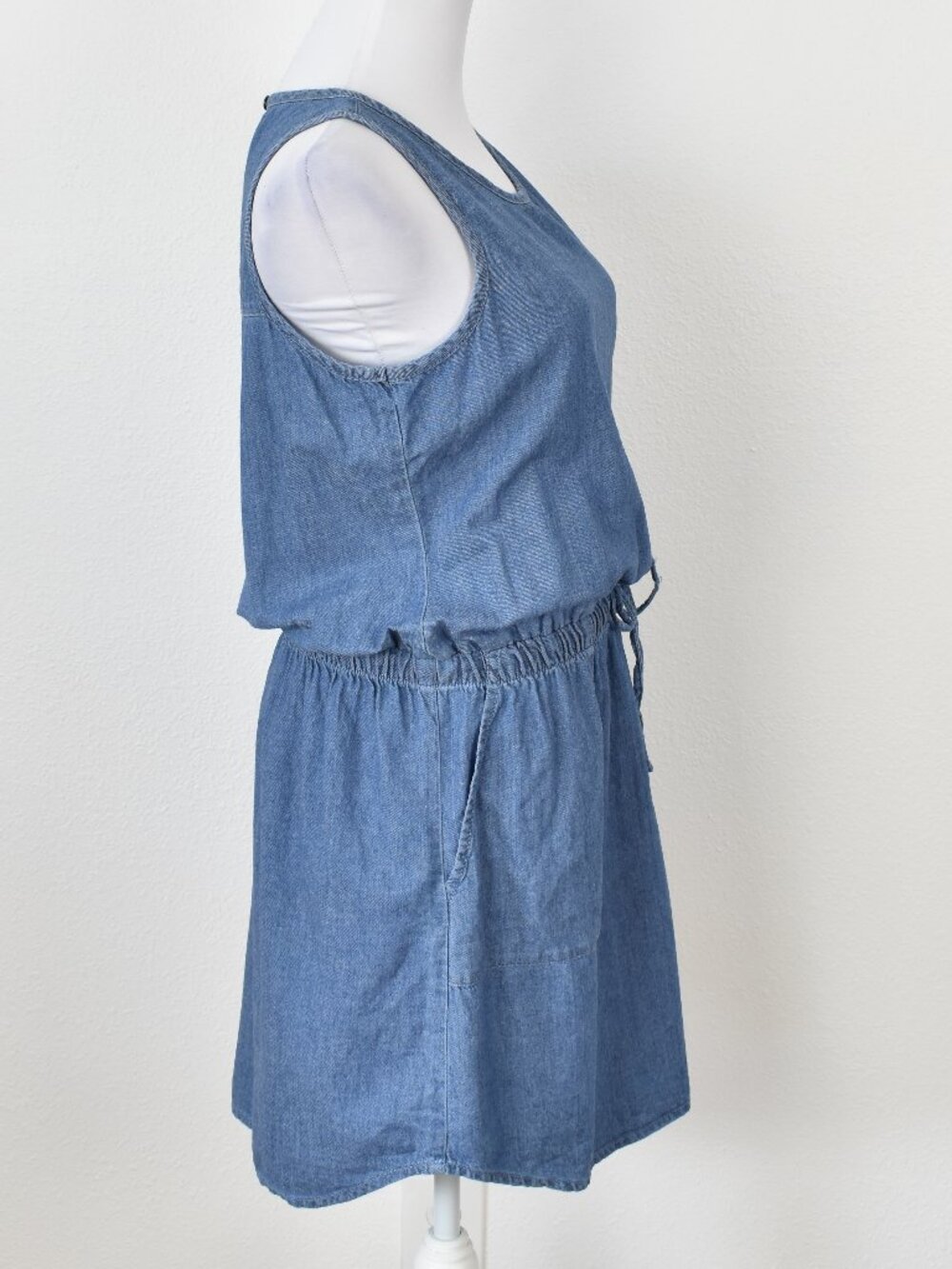 PACT Chambray Sleeveless Drawstring Mini Tank Dress - M - Picture 7 of 9